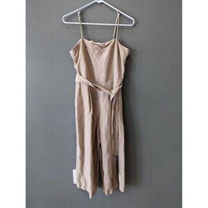 Banana Republic Tan Linen Spaghetti Strap Wide Leg Jumpsuit Women's Size 8